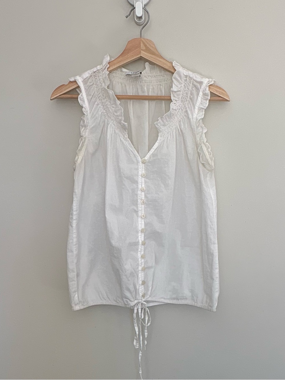 White Ruffled Button Down Sleeveless Tank Blouse